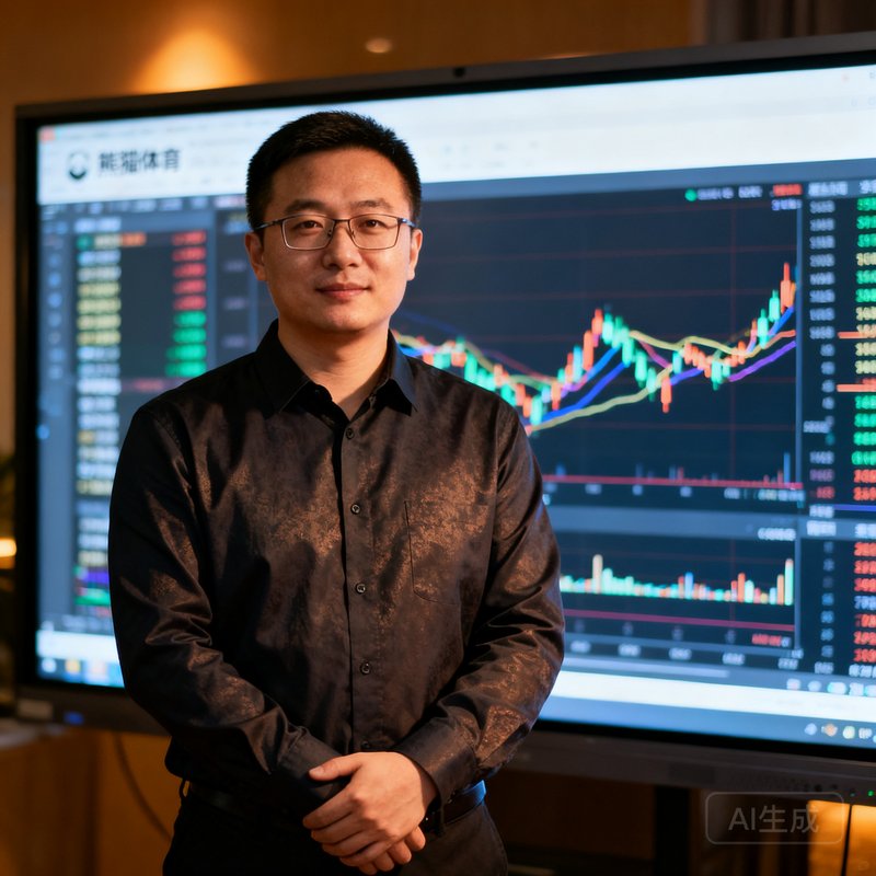 熊猫体育创始人兼CEO张磊，穿深色衬衫双手交叉，背景为公司数据大屏